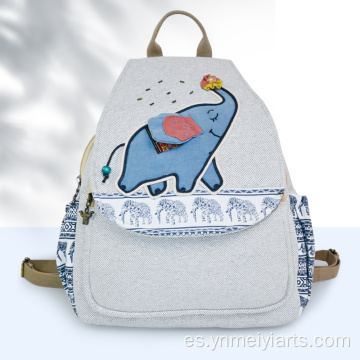 Mochila de lona con patchwork de elefante de gran tamaño